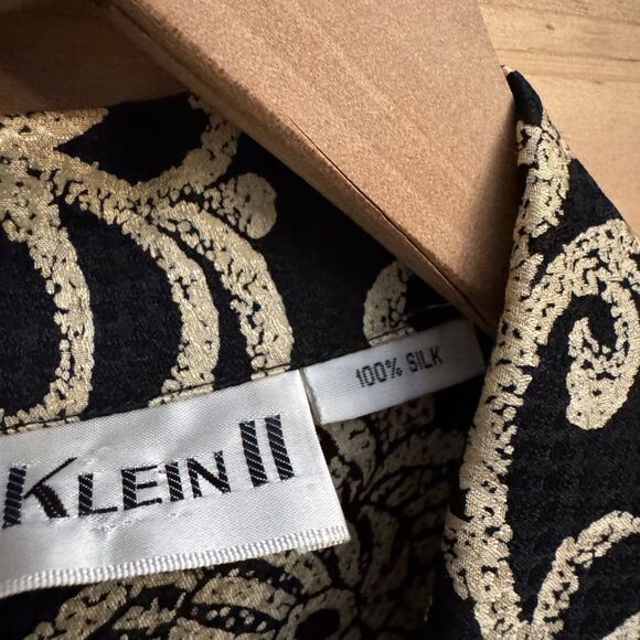 Vintage Anne Klein Size XLarge Silk Oversized Filigree Pattern Boyfriend Blazer - Picture 13 of 13